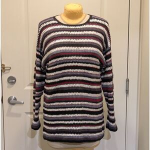 90s Suffer Co XL Ribbon Knit Striped Cotton Sweater - SEE SIZE NOTES
